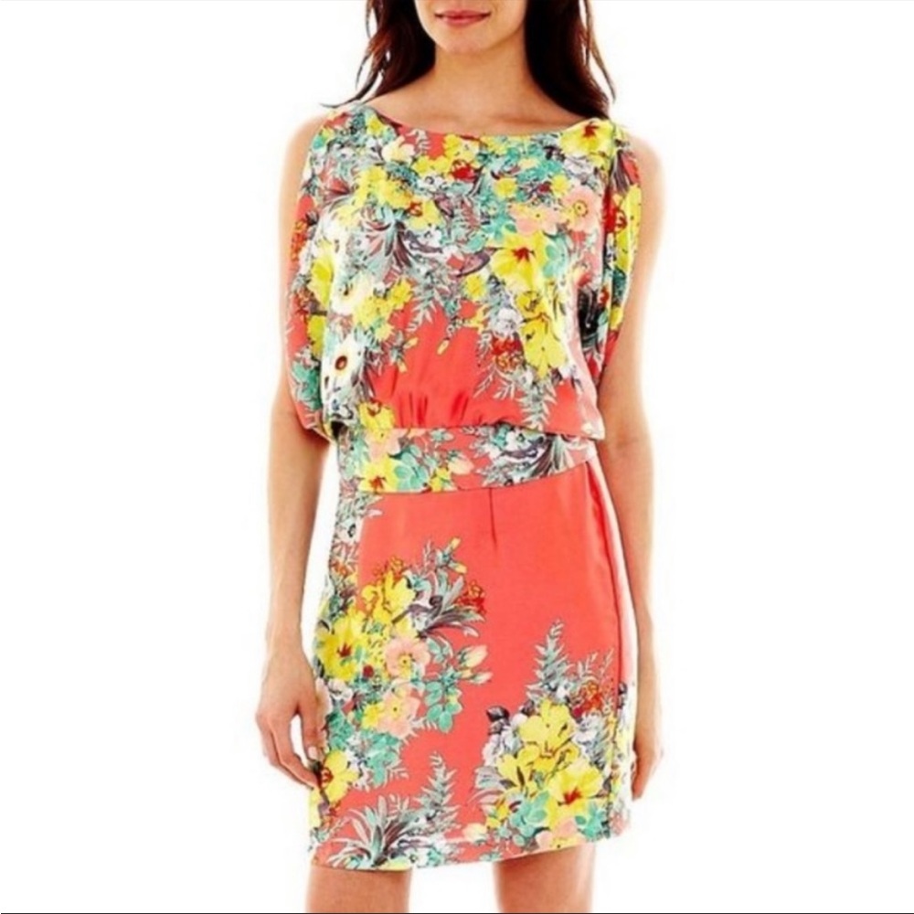 Bisou Bisou Satiny‎ Floral Cutout Back Blouson Dress